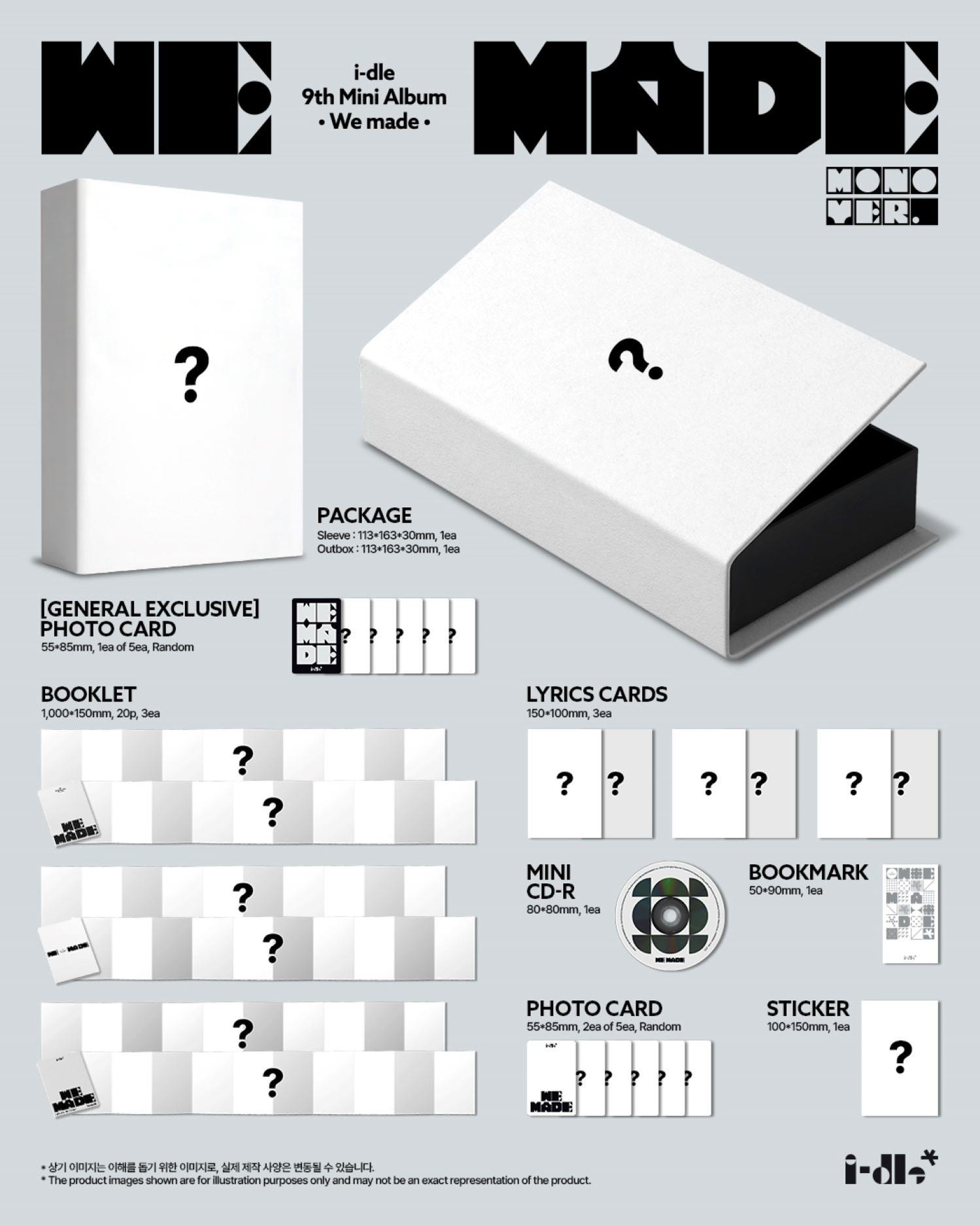 Produktbilder für i-dles 9. Mini-Album 'We Made' mit Fragenzeichen.