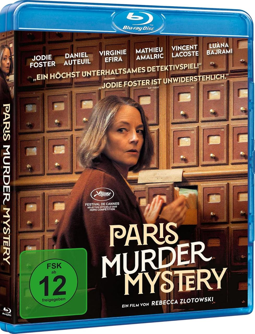 Blu-ray-Hülle mit Jodie Foster, Filmtitel Paris Murder Mystery, FSK 12.