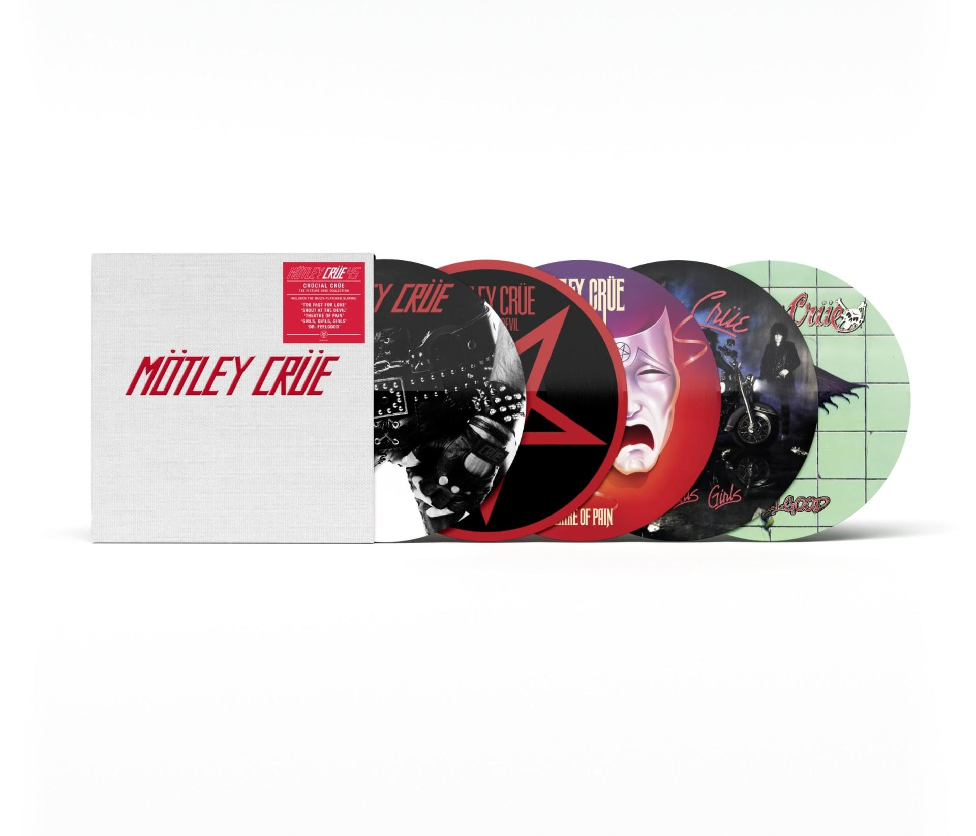 Motley Crue "Crucial Crue" Picture Disc Collection mit weißer Hülle.
