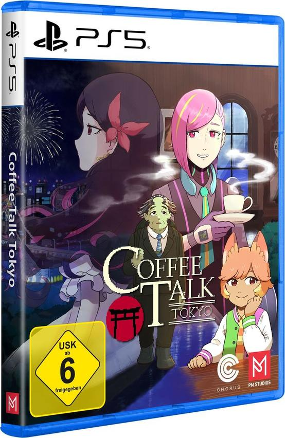 PS5 Spiel "Coffee Talk Tokyo" mit Anime-Charakteren und USK 6 Logo.