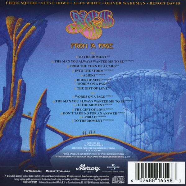 Albumcover mit Albumtitel 'FROM A PAGE' und Songliste. Roger Dean Kunst.