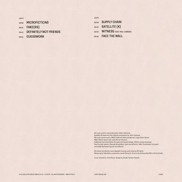 Trackliste mit Titeln und Laufzeiten für Seite A und Seite B auf hellem Hintergrund.
