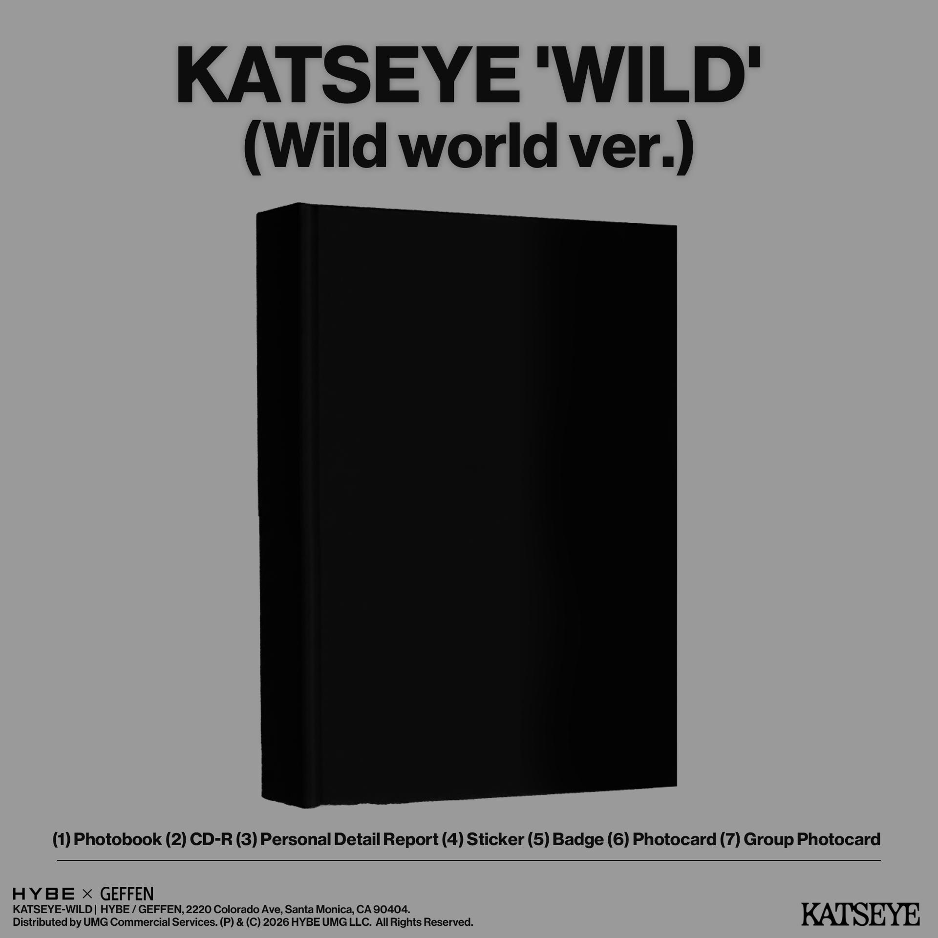 Schwarzes Buch mit "KATSEYE 'WILD' (Wild world ver.)" Titel.