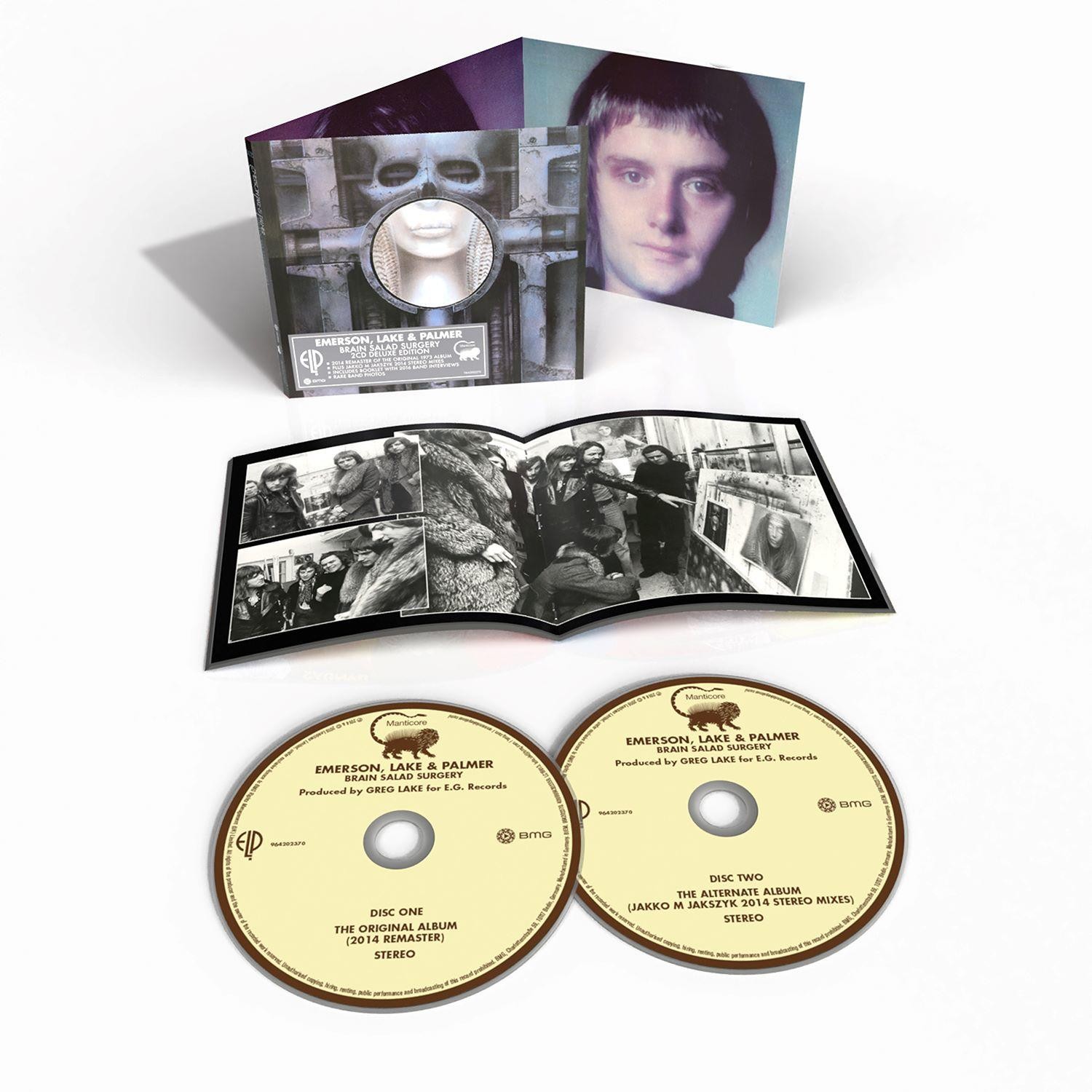 Emerson, Lake & Palmer's Brain Salad Surgery Deluxe Edition mit zwei CDs und geöffnetem Booklet.