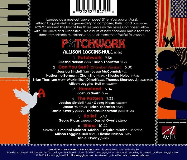 CD-Cover mit Noten,flagge, taube und text zu Allison Loggins-Hull.