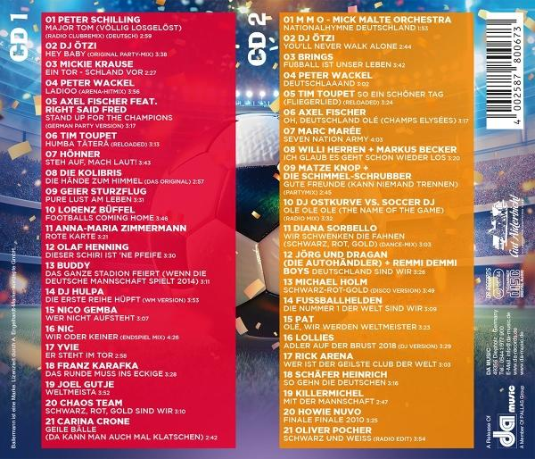 Doppel-CD-Cover mit Songtiteln für CD 1 (rot) und CD 2 (orange).