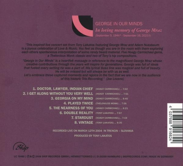 Albumcover mit Titel, Bandnamen und Songliste auf lila Hintergrund.