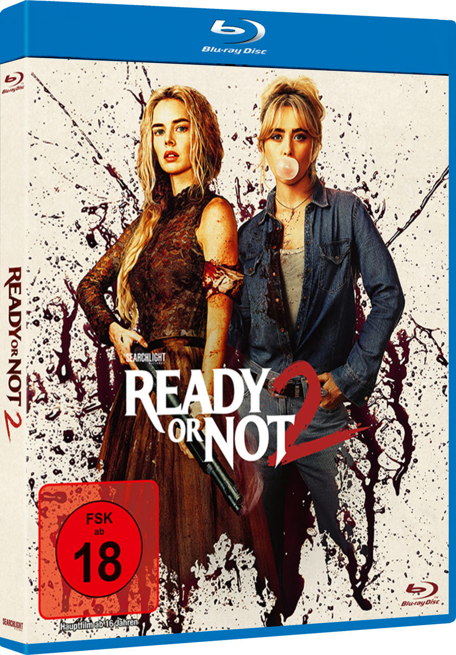 Blu-ray Cover: Zwei Frauen vor blutigem Hintergrund, Titel 'Ready or Not 2'.