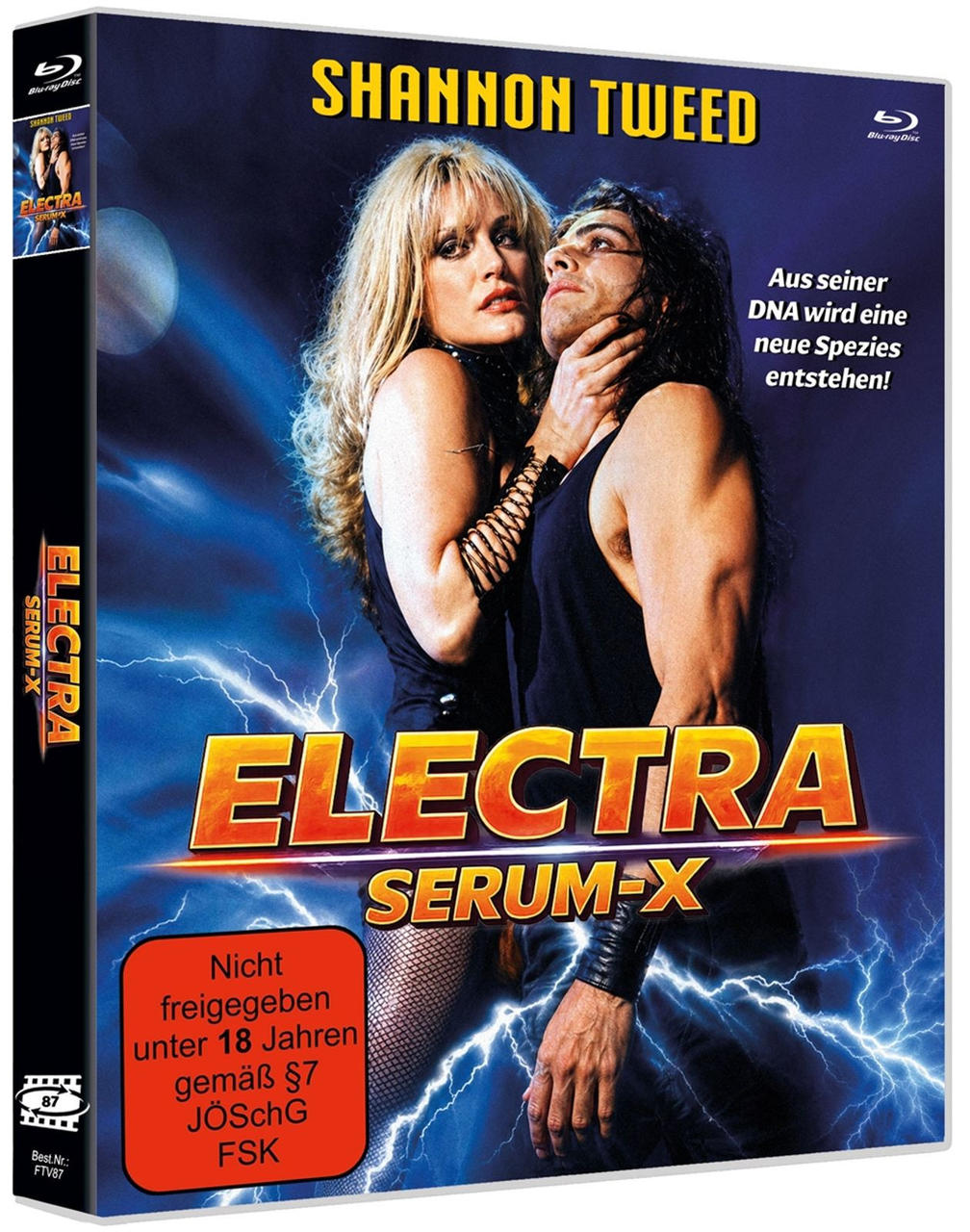 Cover: Mann und Frau umarmen sich vor Blitzen. Titel: Electra Serum-X.