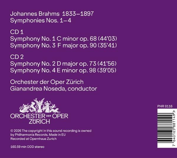 Johannes Brahms Symphonien 1-4 auf 2 CDs, aufgeführt vom Orchester der Oper Zürich.