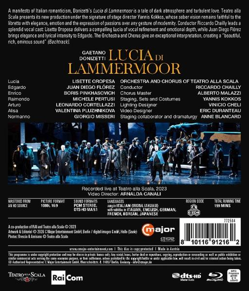Die Rückseite einer Blu-ray-Hülle mit Operninformationen, Besetzung und Barcode.