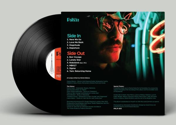 Schallplatte mit Albumcover, das einen Mann mit Brille und Schnurrbart zeigt.