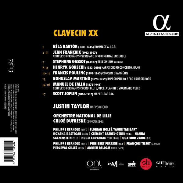 Albumcover mit Titel 'CLAVECIN XX', Komponistenliste und Künstlernamen.