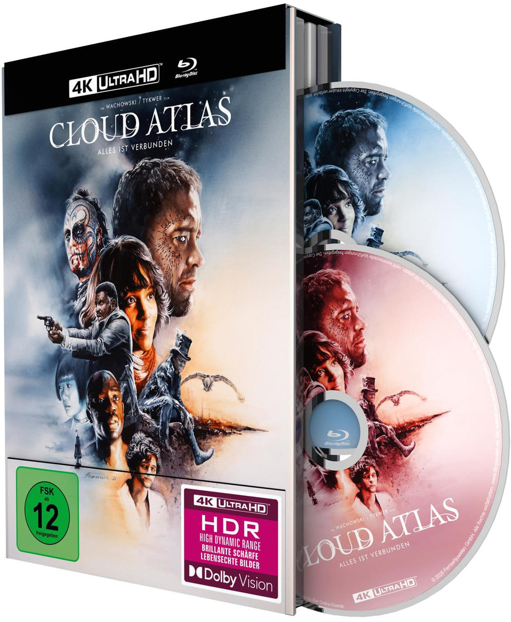 Cloud Atlas 4K UHD Blu-ray Hülle mit zwei Discs, FSK 12 Zeichen.