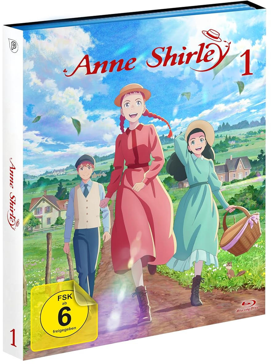 Drei Charaktere in einer ländlichen Szene mit dem Titel 'Anne Shirley 1'.