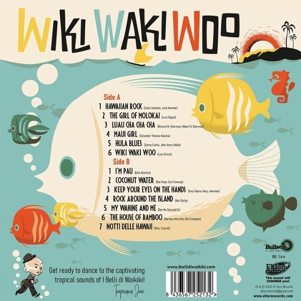Ein Albumcover mit dem Titel 'Wiki Waki Woo', das eine Fisch-Tracklist und Unterwasser-Illustrationen zeigt.