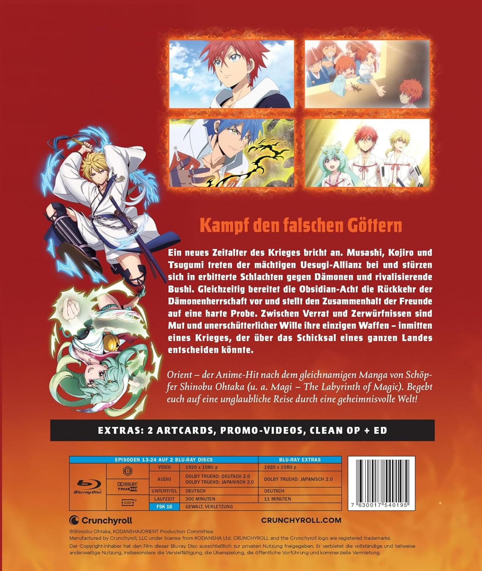 Anime-Poster: Kämpfer mit blauen Energieeffekten und Szenen aus der Serie. Blu-ray-Details unten.