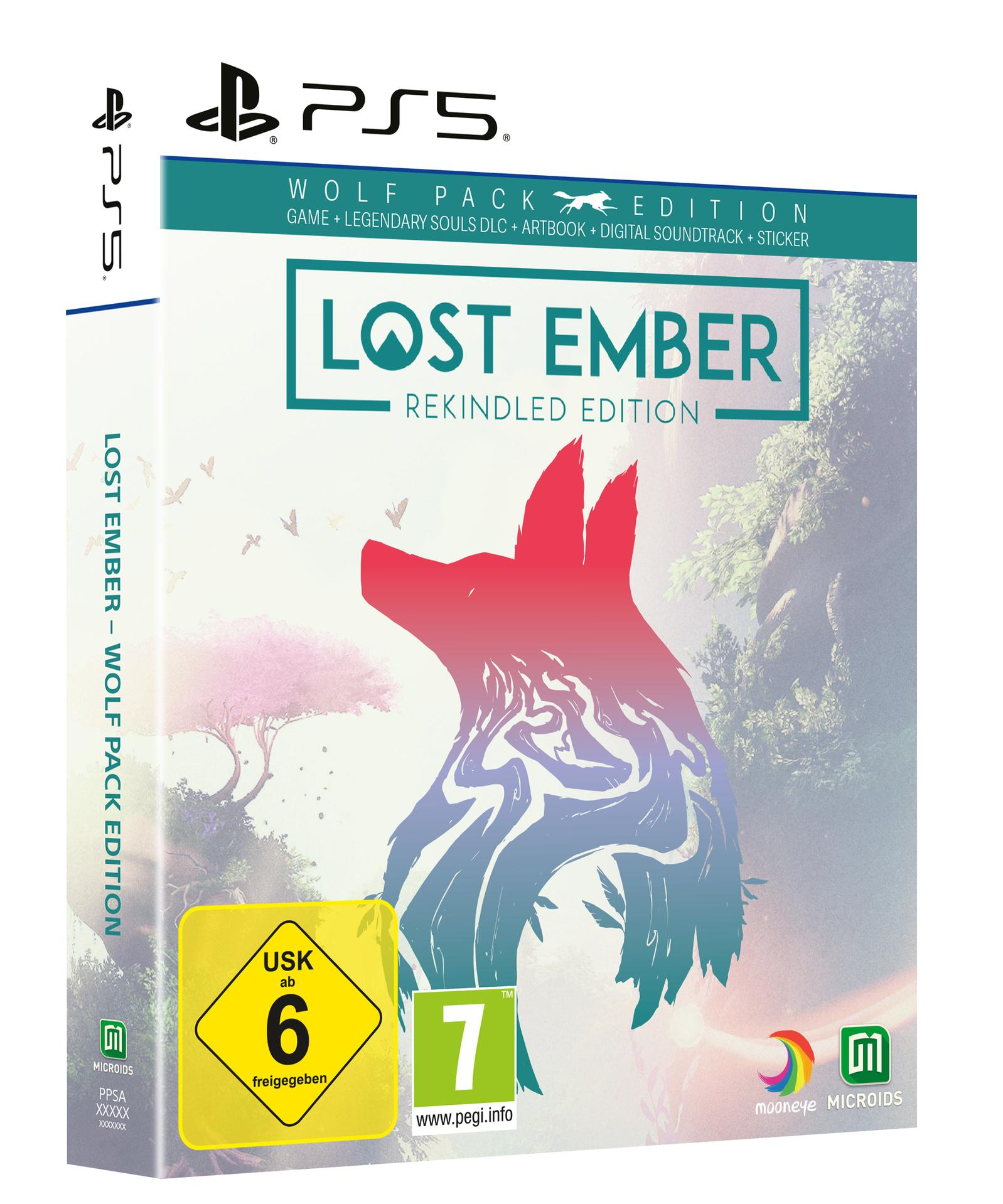 PS5 Spielhülle 'Lost Ember Rekindled Edition' mit Wolf-Design, USK 6 und PEGI 7 Siegel.