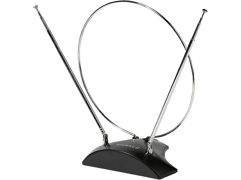 Vivanco Zimmerantenne für TV- und Radioempfang, 1.2 Meter Kabellänge, Passive Rahmenantenne mit UKW/FM-Teleskopantennen, Plug & Play, Schwarz/Silber