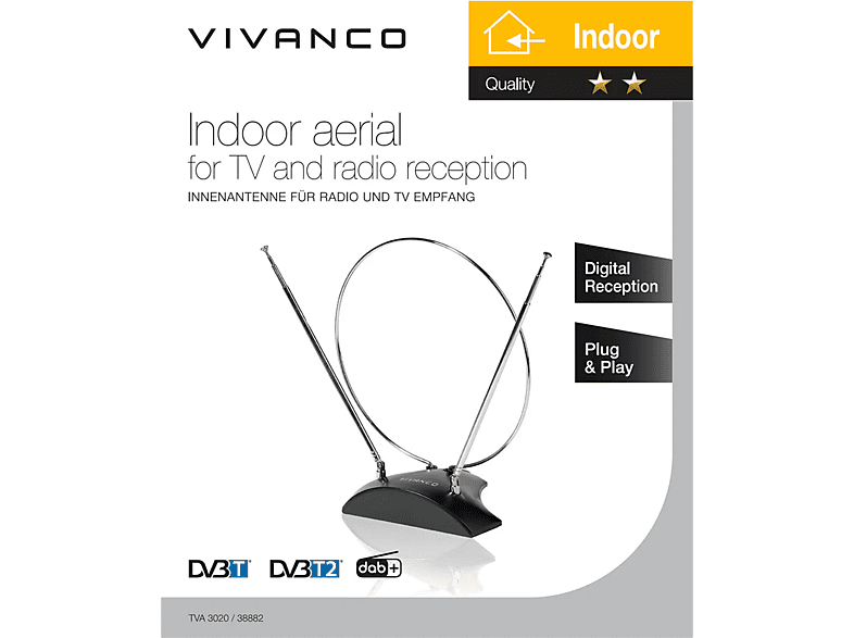 Vivanco Zimmerantenne für TV- und Radioempfang, 1.2 Meter Kabellänge, Passive Rahmenantenne mit UKW/FM-Teleskopantennen, Plug & Play, Schwarz/Silber — Foto 2 von 2