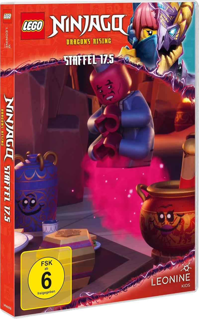 Ein roter Lego-Charakter schwebt über pinkem Rauch. Ninjago Staffel 17.5.
