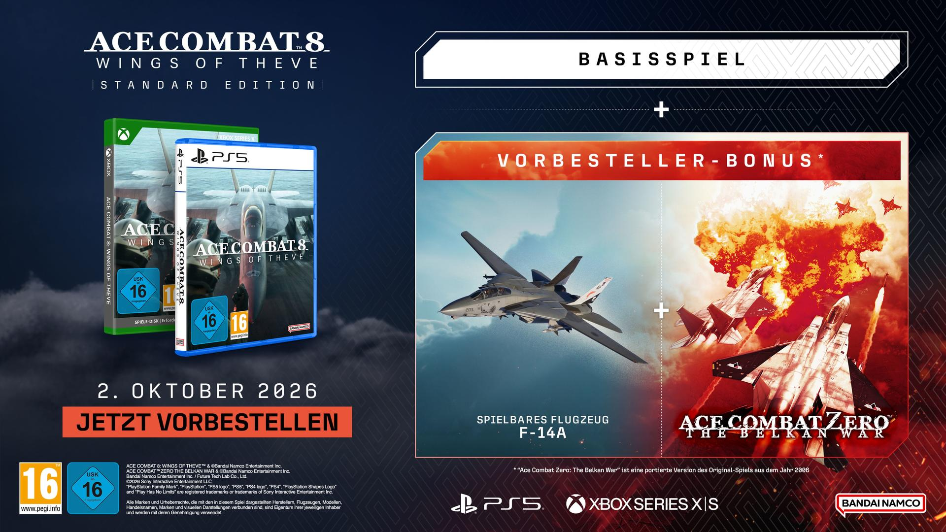 Ace Combat 8 Standard Edition Hülle & Vorbesteller-Bonus mit F-14A Flugzeug.