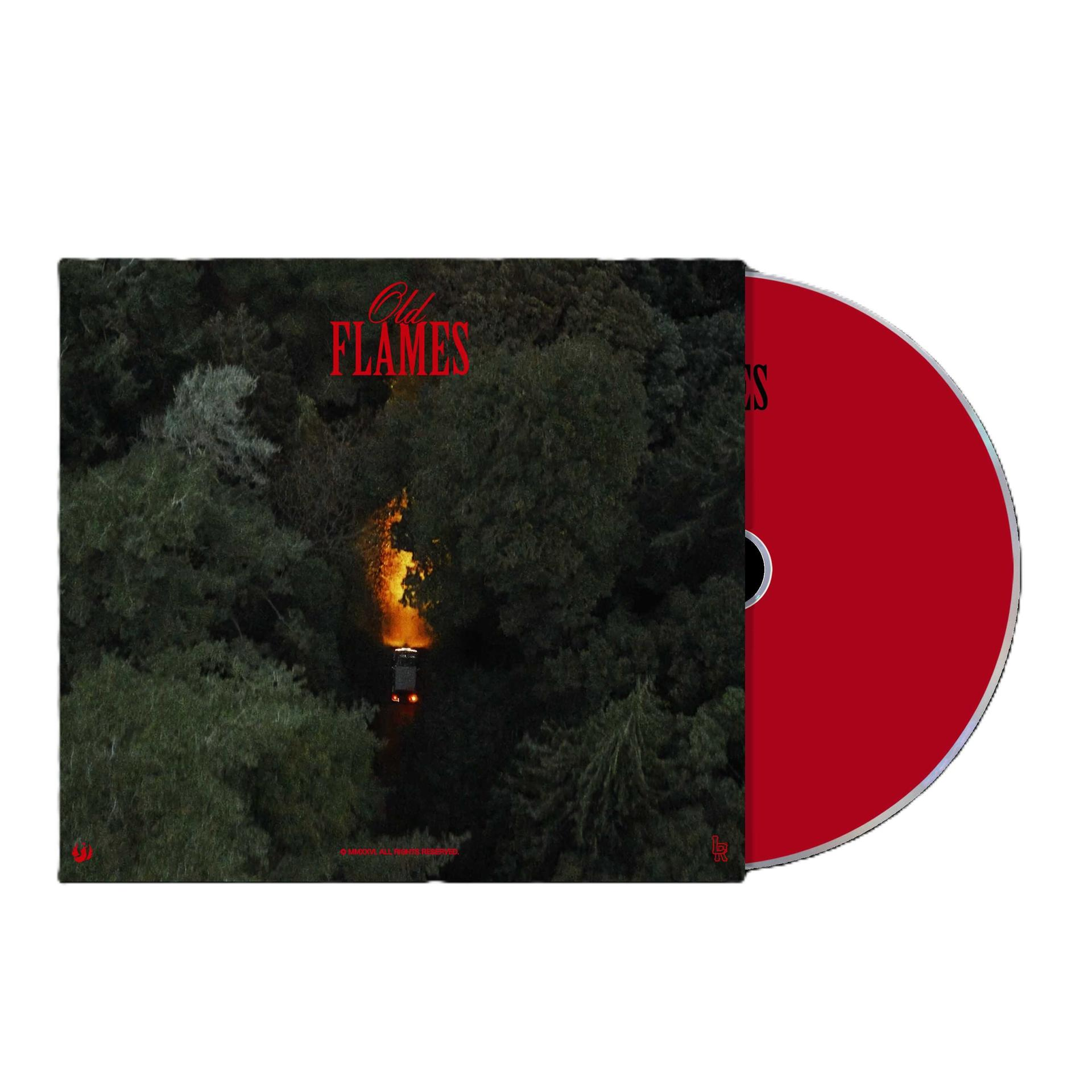 CD-Hülle mit Waldmotiv, roter CD und "Old Flames" Schriftzug.