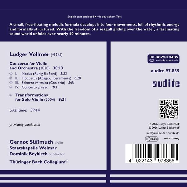 Album-Cover mit Werkliste: Ludger Vollmer Concerto for Violin and Orchestra.