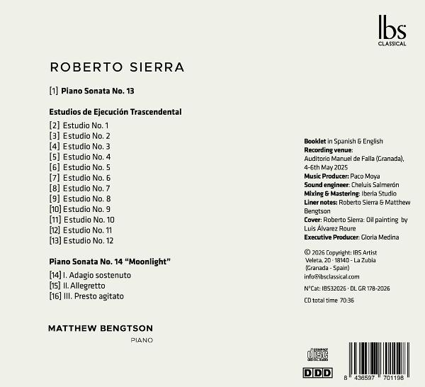 Album-Cover: Komponisten, Werke und Produktionsdetails für ein Klavieralbum.