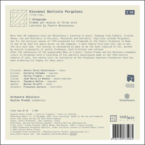 CD-Cover: Pergolesis 'L'Olimpiade' mit Besetzung und Orchester Ghislieri.