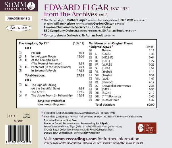 CD-Hülle mit Trackliste für Edward Elgars 'The Kingdom, Op.51' und 'Enigma, Op.36'.