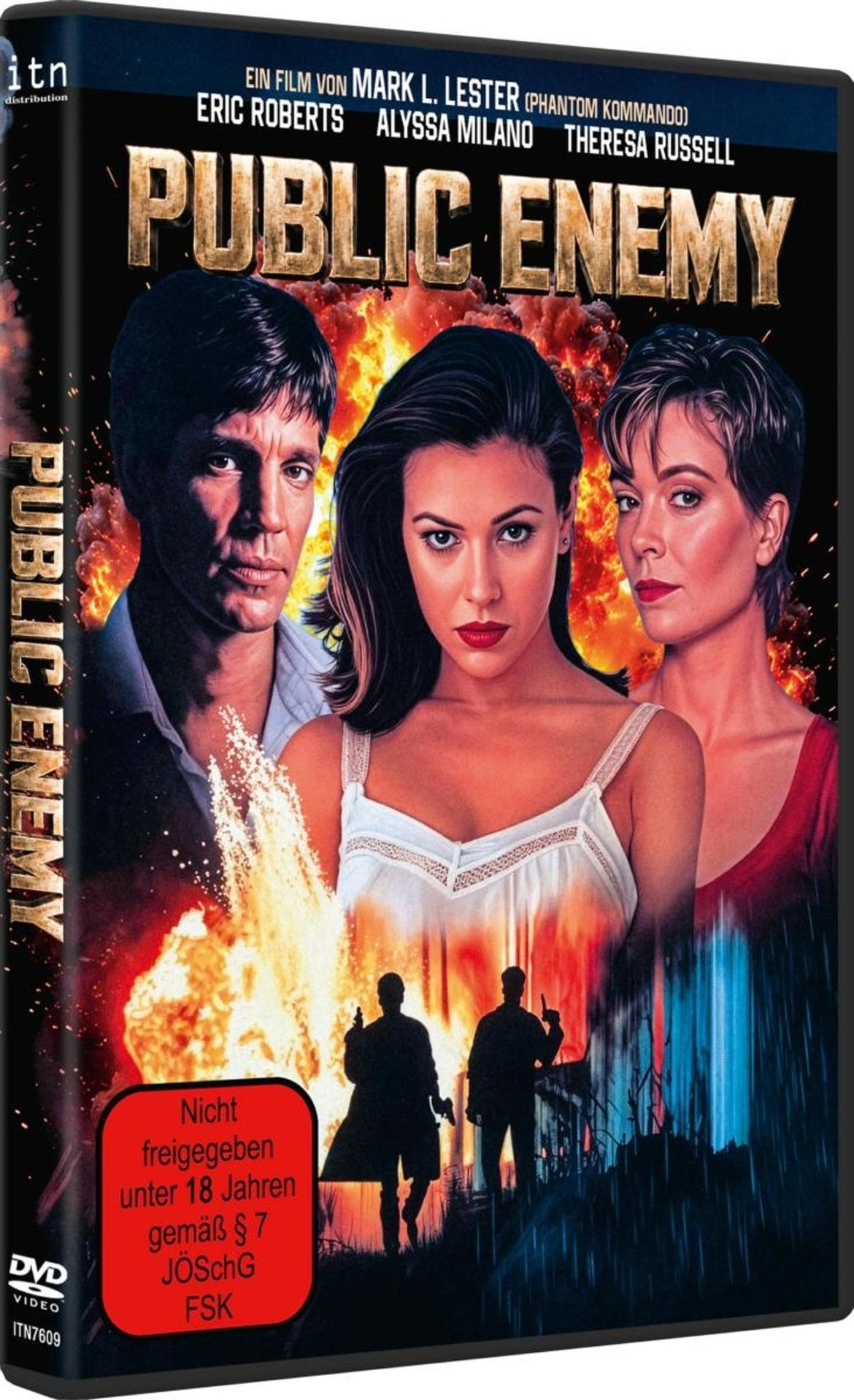 Filmplakat mit Eric Roberts, Alyssa Milano, Theresa Russell. Explosionshintergrund.