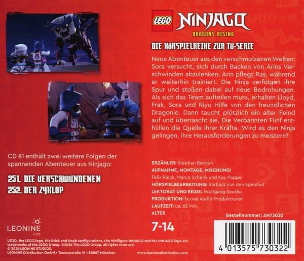 Lego Ninjago Hörspiel-Cover mit Szenen und Textinformationen zur Serie.