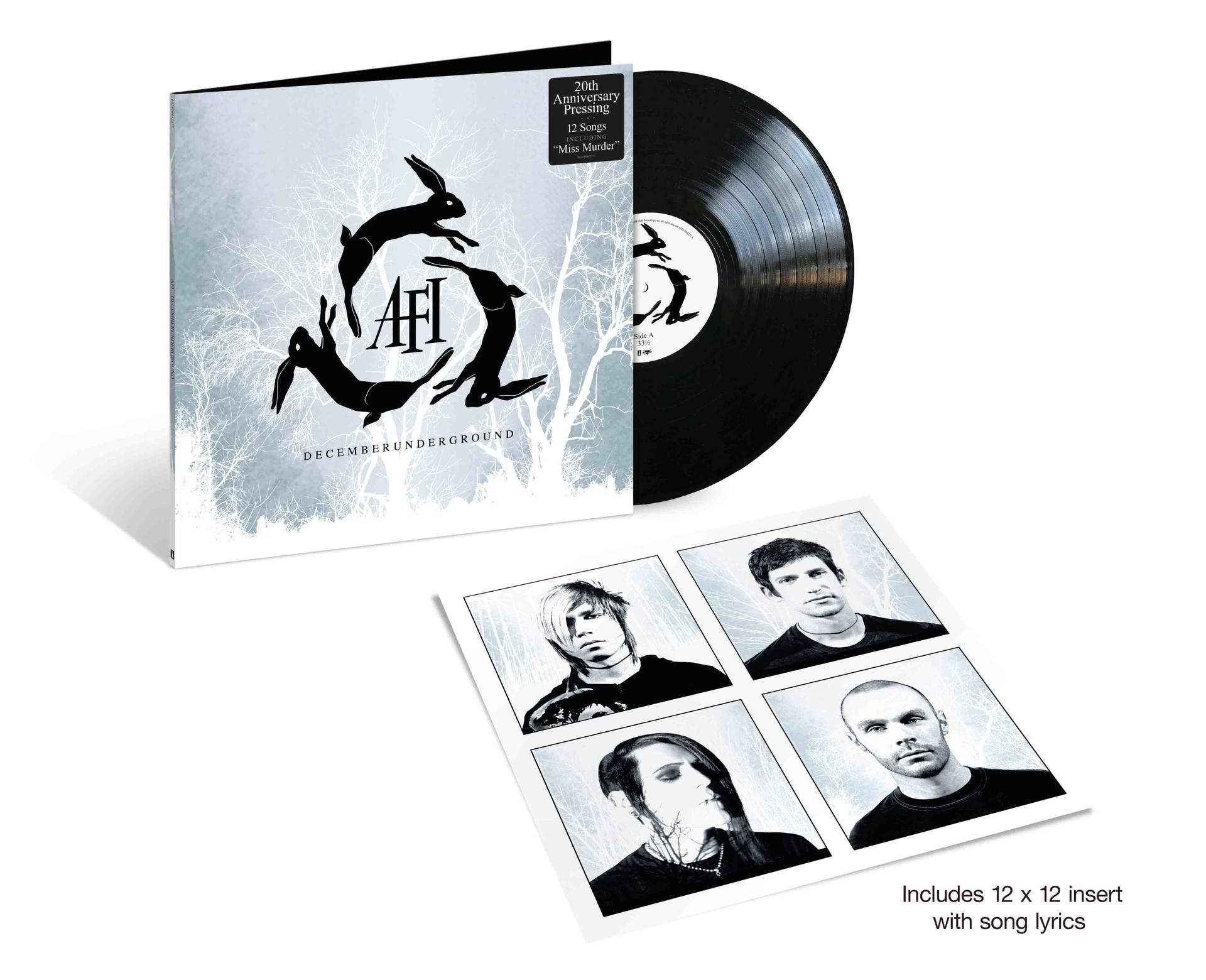 Vinyl-Schallplatte mit Hülle, Liedtext-Einleger und Bandfotos. Schwarzes Vinyl, Hülle mit Hasen und Bäumen.