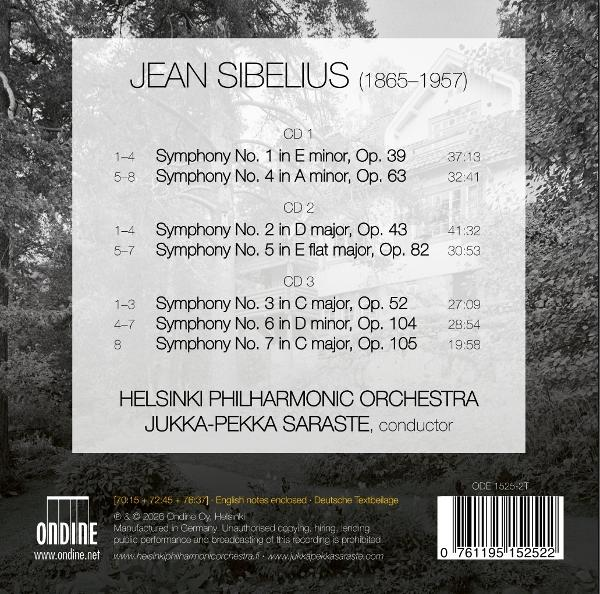 CD-Hülle mit Jean Sibelius Symphonien, aufgeführt vom Helsinki Philharmonic Orchestra.