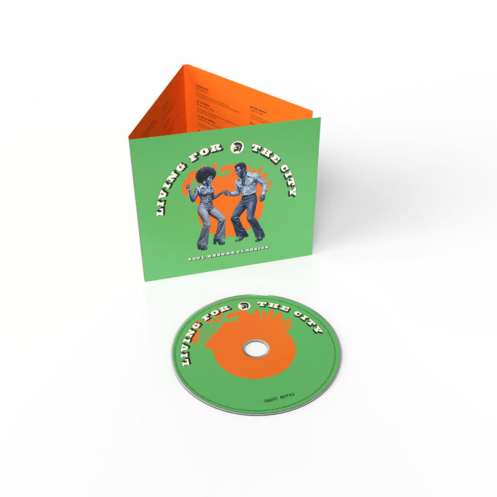 Grünes CD-Case mit tanzendem Paar und CD daneben. Text: Living For The City.