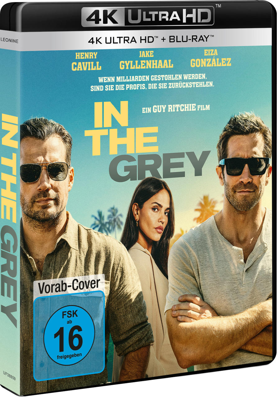 Drei Schauspieler auf dem Cover von "In the Grey" 4K UHD Blu-Ray.