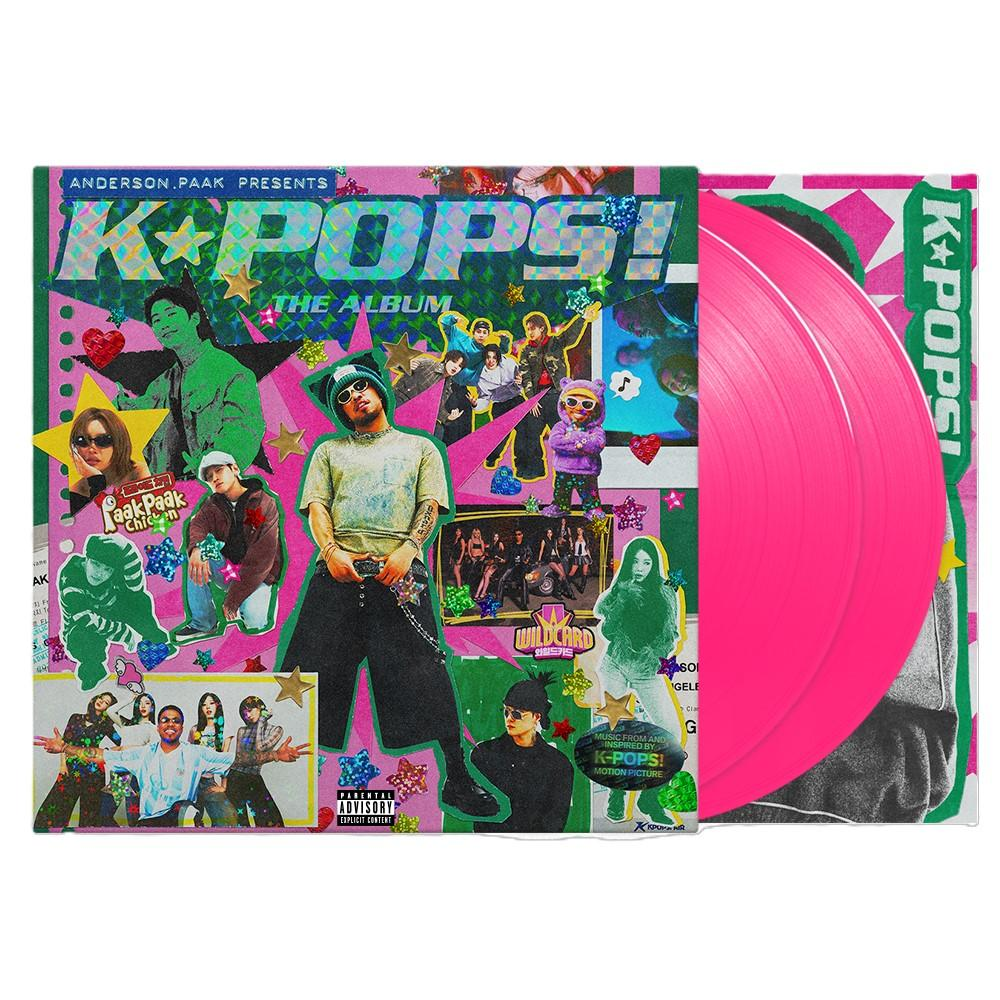 K-POPS! Albumcover-Collage mit pinken Vinylplatten. Mit Anderson .Paak und anderen Künstlern.