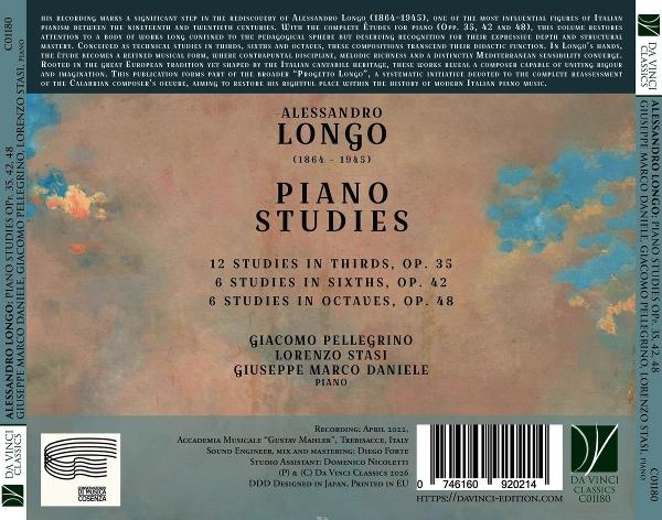 CD-Cover mit Noten und Namen von Alessandro Longo, Klavierstudien.
