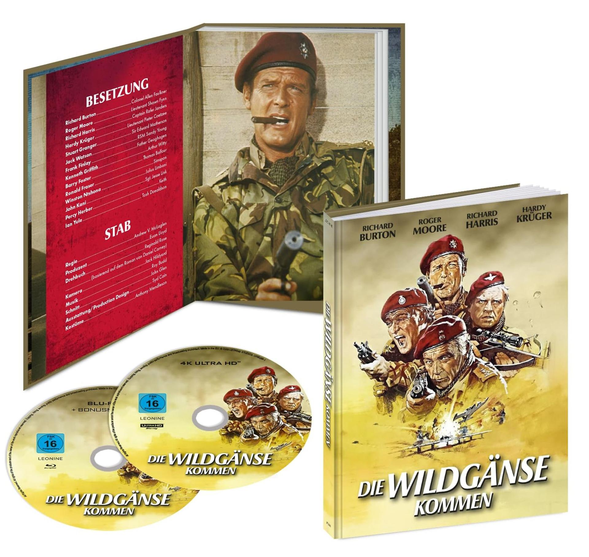 Ein Blu-ray-Set mit dem Film "Die Wildgänse", zeigt Darsteller und DVDs.