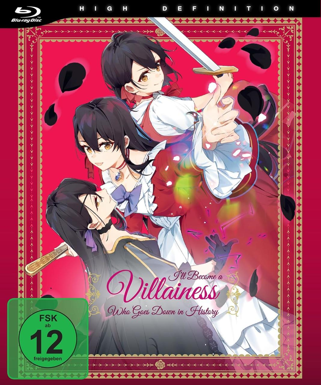 Drei Anime-Mädchen auf rotem Hintergrund mit Titel und FSK 12 Logo.