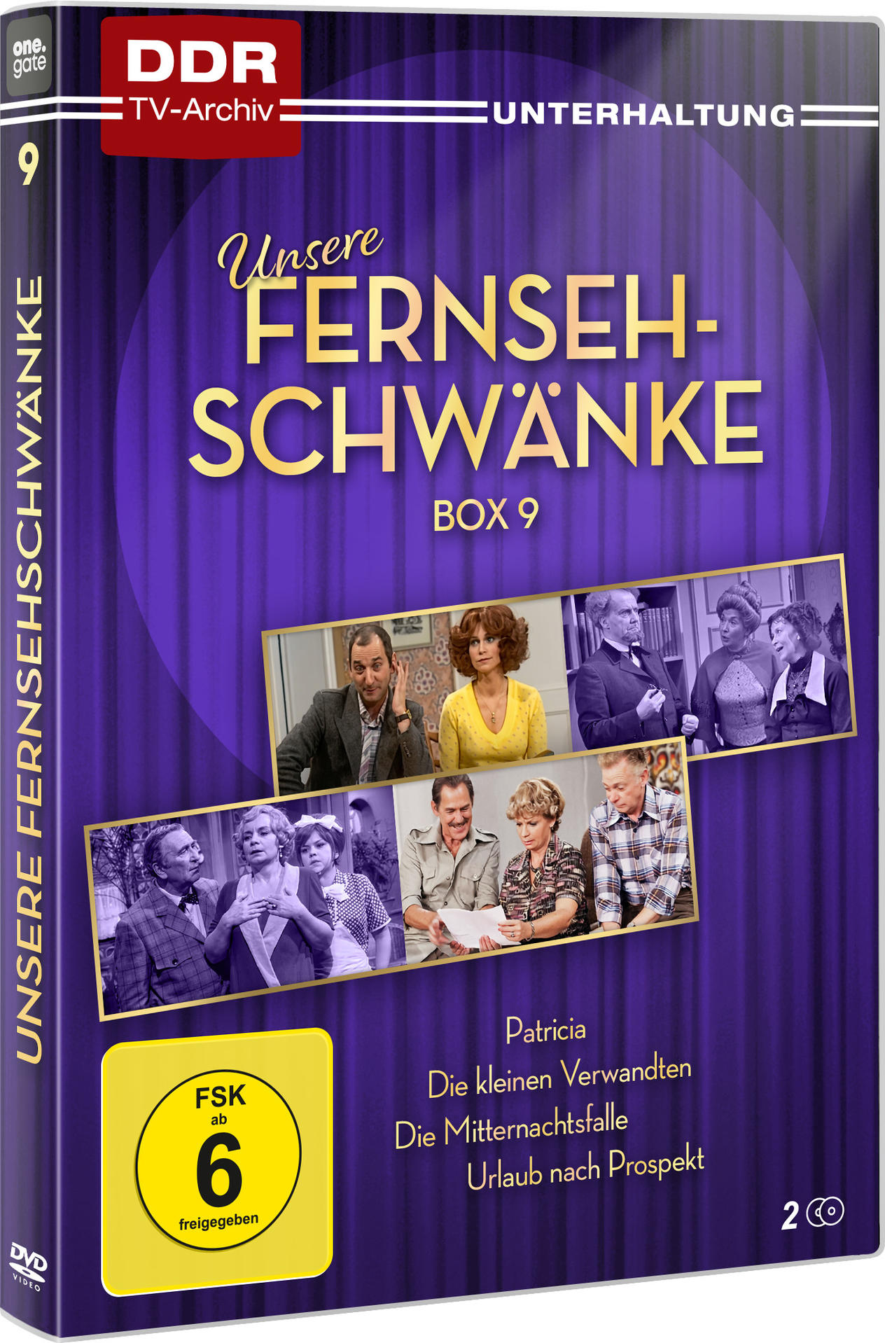 DVD-Hülle für 'Unsere Fernsehschwänke BOX 9' mit Szenenbildern und FSK 6 Siegel.