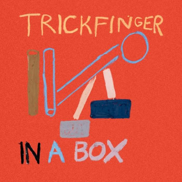 Titelbild für 'Trickfinger in einer Box' mit abstrakter Zeichnung auf orangefarbenem Grund.