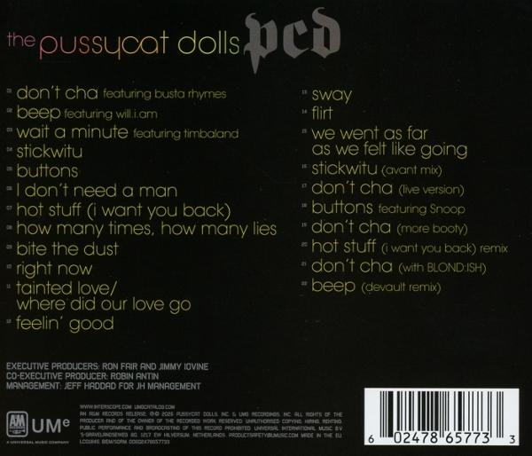 Album-Trackliste der Pussycat Dolls mit dem Titel 'PCD'. Enthält Liedtitel und Produzenteninformationen.