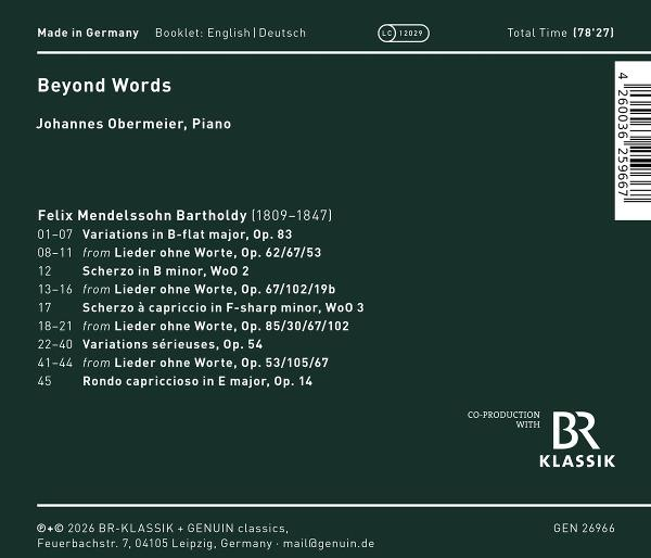 Albumcover mit Titel "Beyond Words" und Trackliste von Mendelssohn.