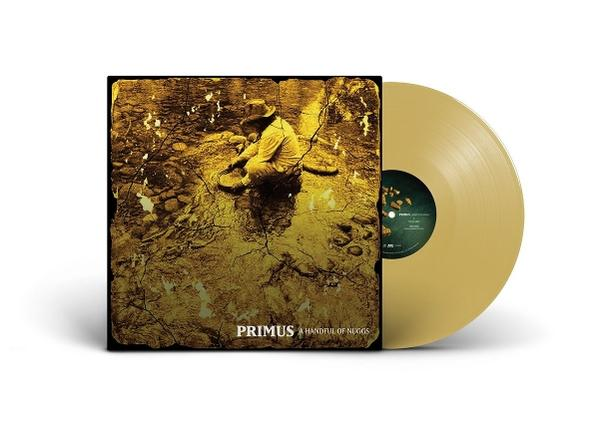 Albumcover zeigt einen Mann beim Goldwaschen neben einer goldenen Schallplatte.