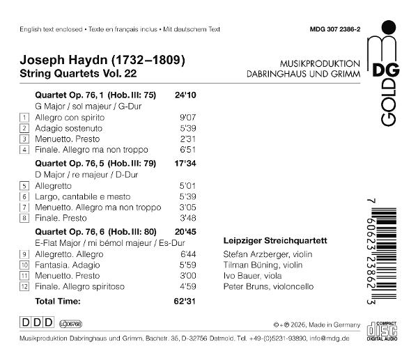 Cover von Joseph Haydns Streichquartetten Vol. 22 mit Titelliste und Interpreten.