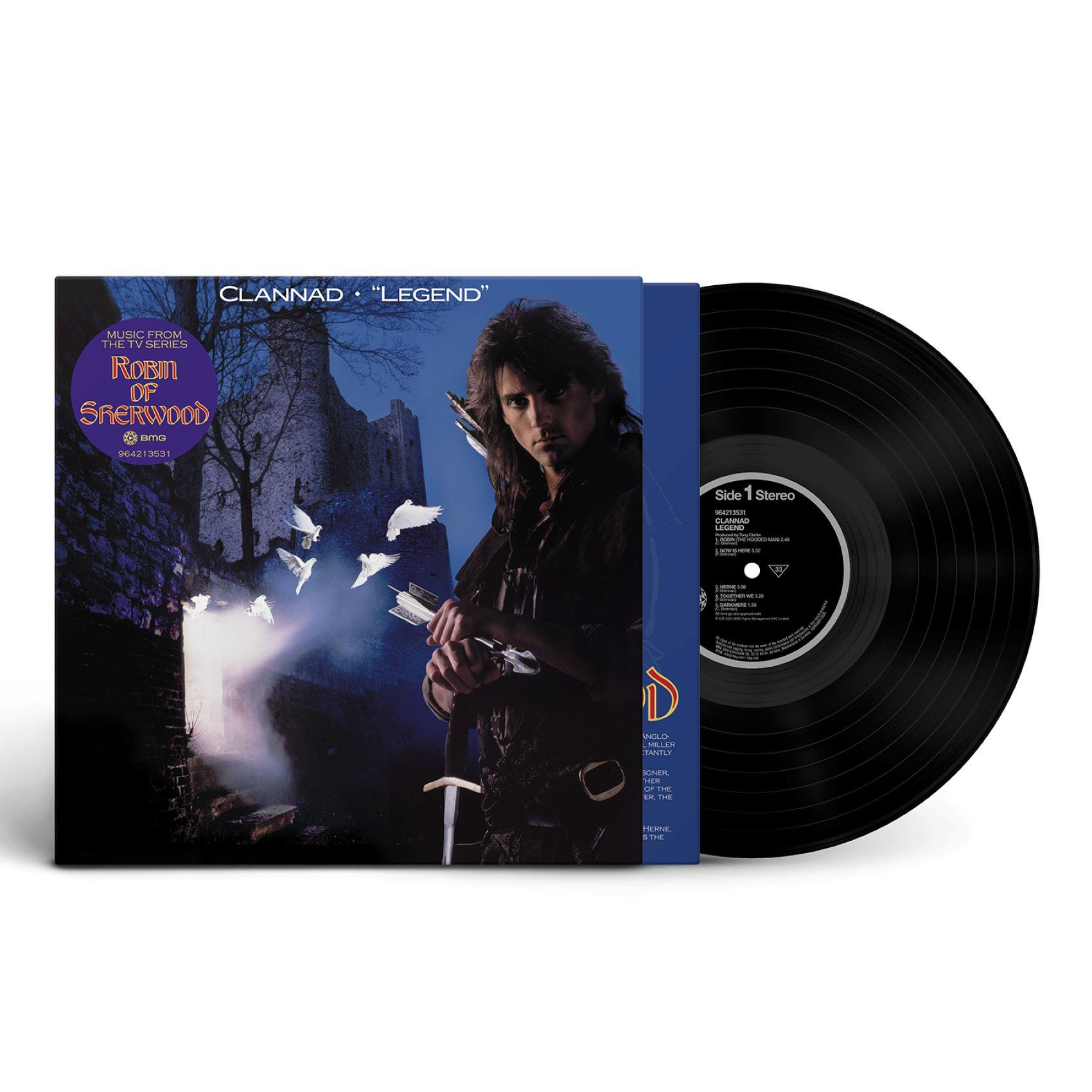 Eine Schallplatte mit dem Cover "Robin of Sherwood" und einem Mann mit Schwert.