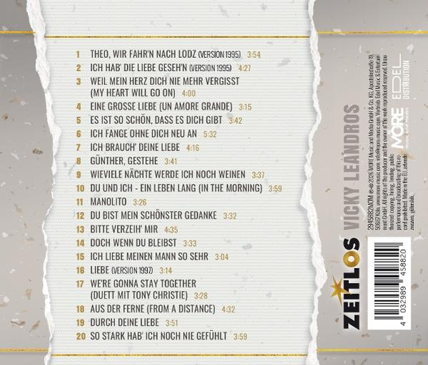 Titelliste eines Albums von Vicky Leandros mit Songtiteln und Laufzeiten.