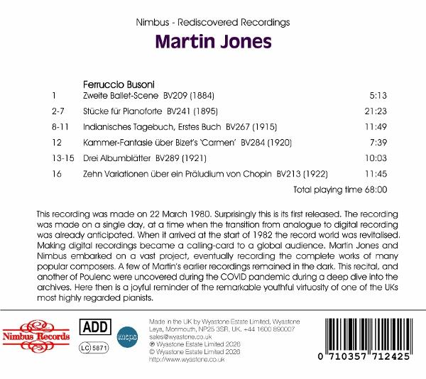 Albumcover mit Titelliste und Liner Notes für Martin Jones' Einspielung von Ferruccio Busoni.